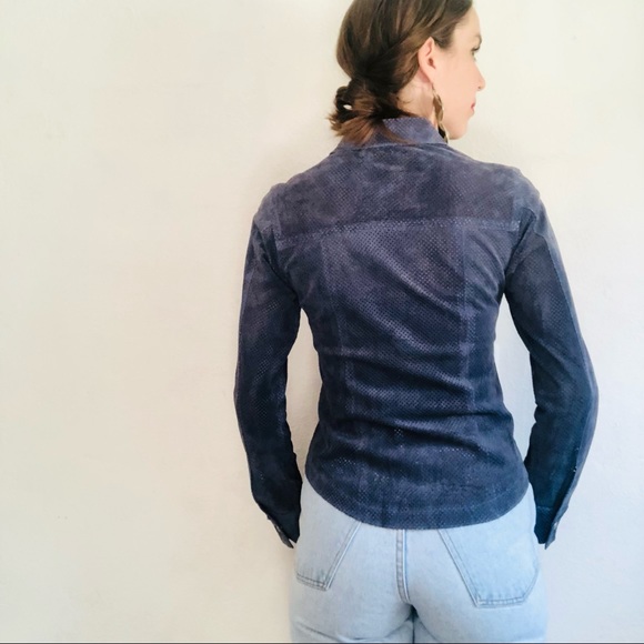 🔥SOLD🔥90s VTG 100% Suede Mesh Gray Western Cowgirl Long Sleeve Button Down - Picture 7 of 11